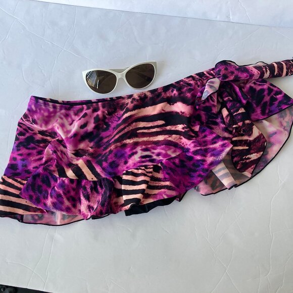 Smart & Sexy Purple Magenta Animal Print Ruffled Swim Bottom M - Picture 2 of 5
